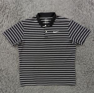 Nike Polo Shirt Men's Large Black Gray White Stripes Golf Standard Fit